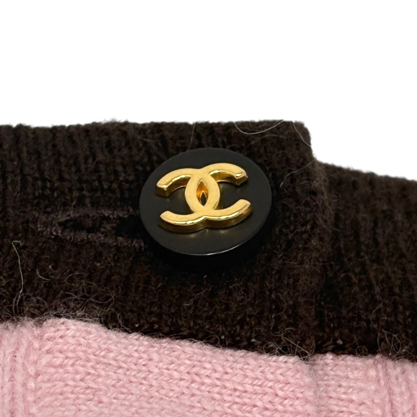 CHANEL Vintage 96A CC Logo Button Cashmere Knit Top T-shirt #36 Pink Brown
