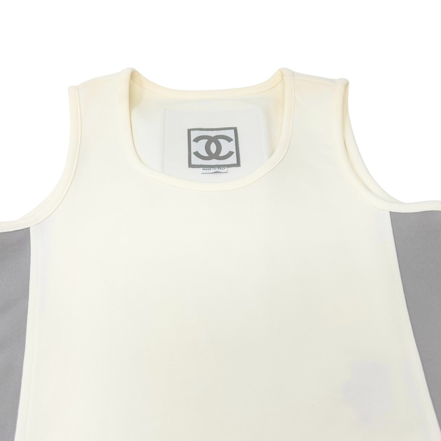 CHANEL Sport Vintage 01P CC Big Logo Tank Top #38 White Gray Nylon Sleeveless