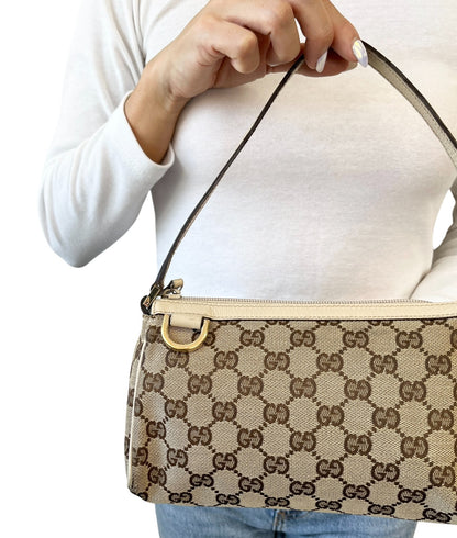 GUCCI Vintage GG Monogram Abbey Mini Shoulder Bag White Brown Canvas 902316
