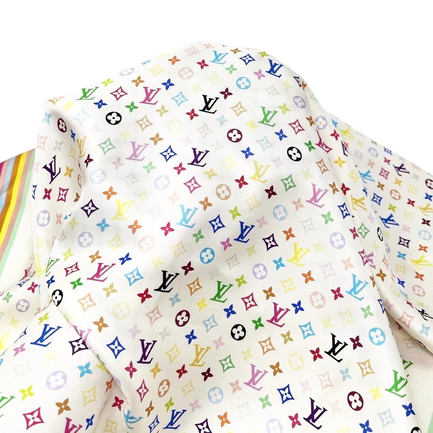 LOUIS VUITTON Vintage LV Monogram Multicolor Scarf Wrap Top White Silk
