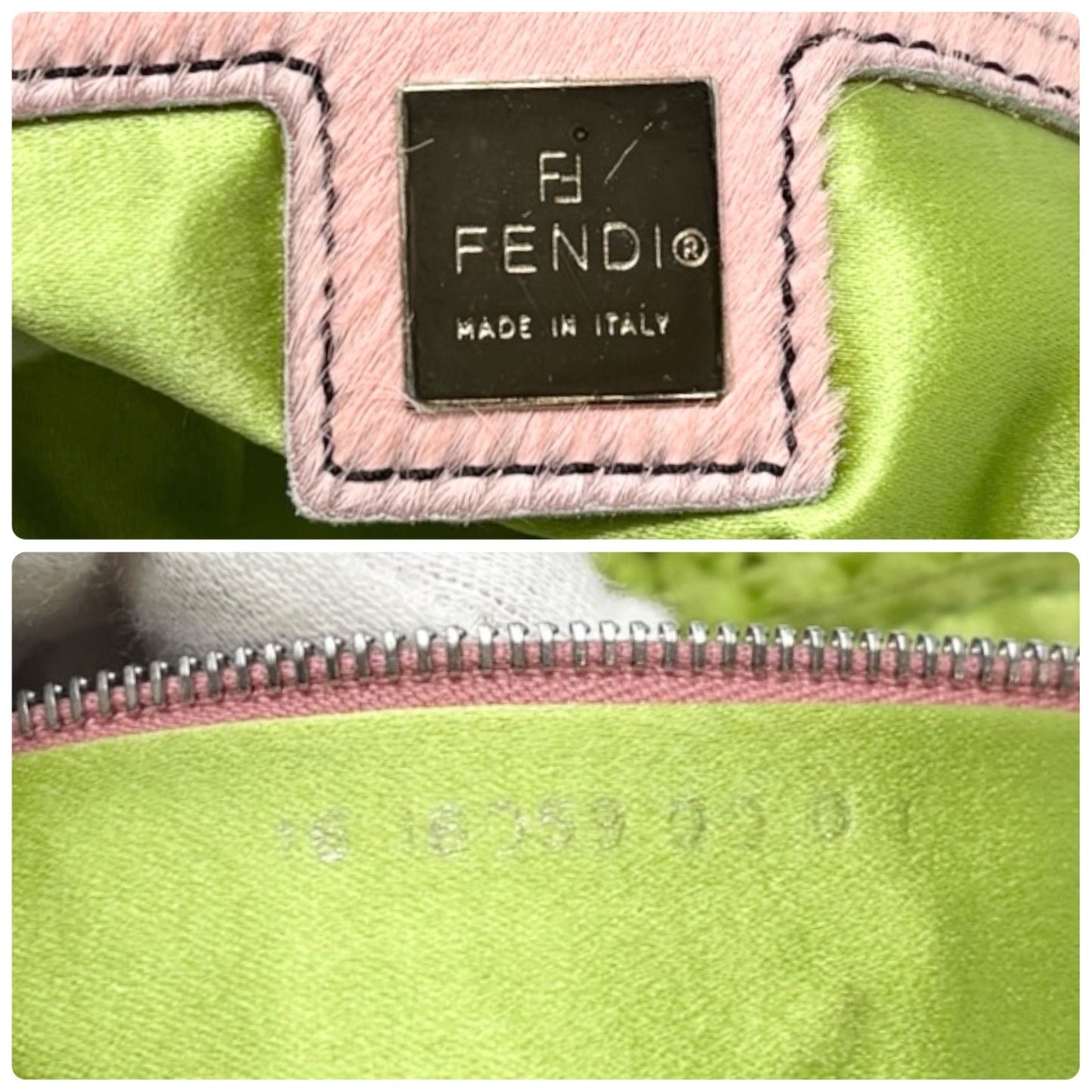 FENDI Vintage FF Mamma Baguette Crochet Shoulder Bag Flower Green Pink Wool