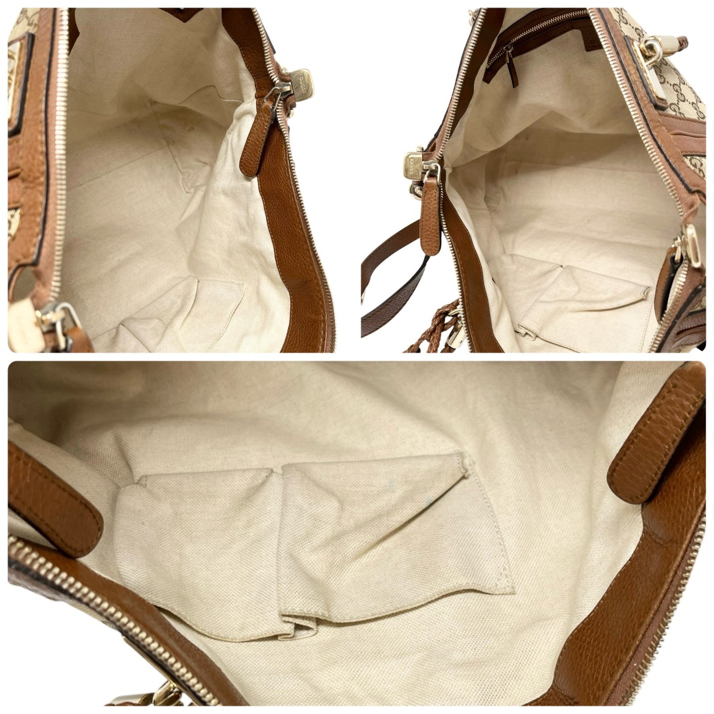 GUCCI Vintage GG Logo Monogram Fringe Shoulder Bag Brown Canvas Leather 902205