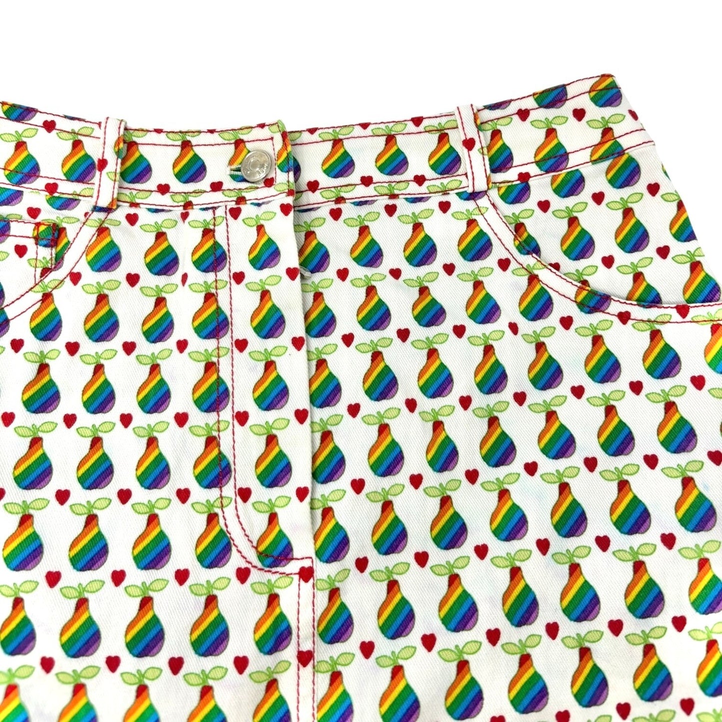 Christian Dior Vintage 2002 Logo Short Skirt #36 Cotton White Multicolor Pear