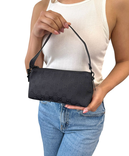GUCCI Vintage GG Monogram Logo Canvas Mini Shoulder Bag Pochette Black 902035