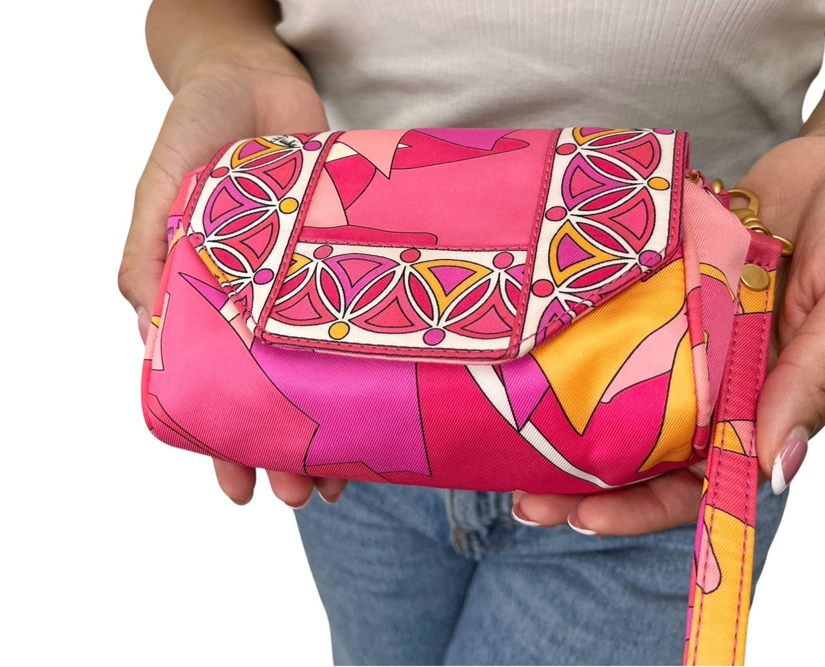 EMILIO PUCCI Vintage Logo Geometric Print Wristlet Clutch Bag Pink 902805