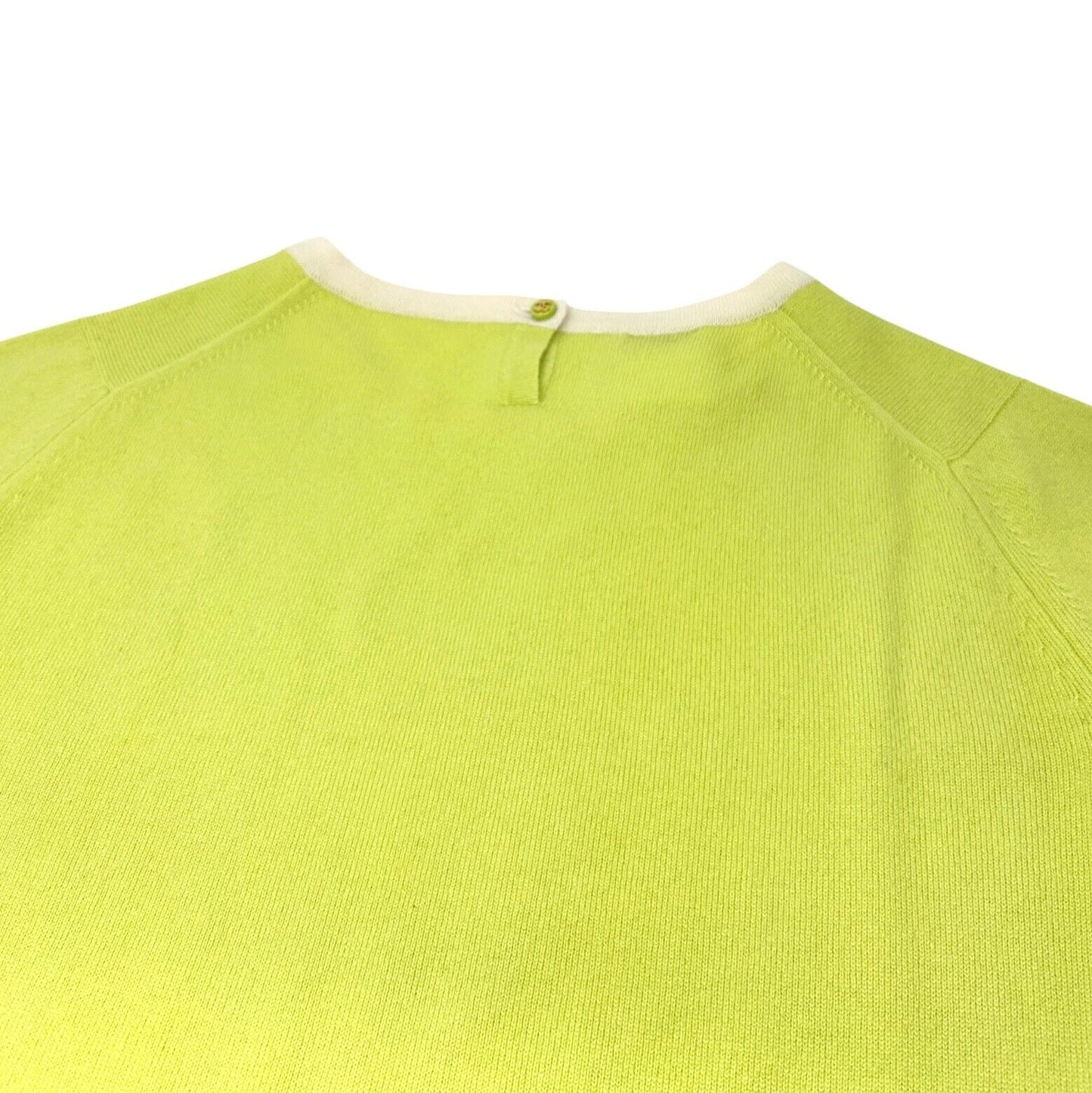 CHANEL Vintage 96C Coco Mark Logo Knit Top #44 Green Gold Cashmere Button