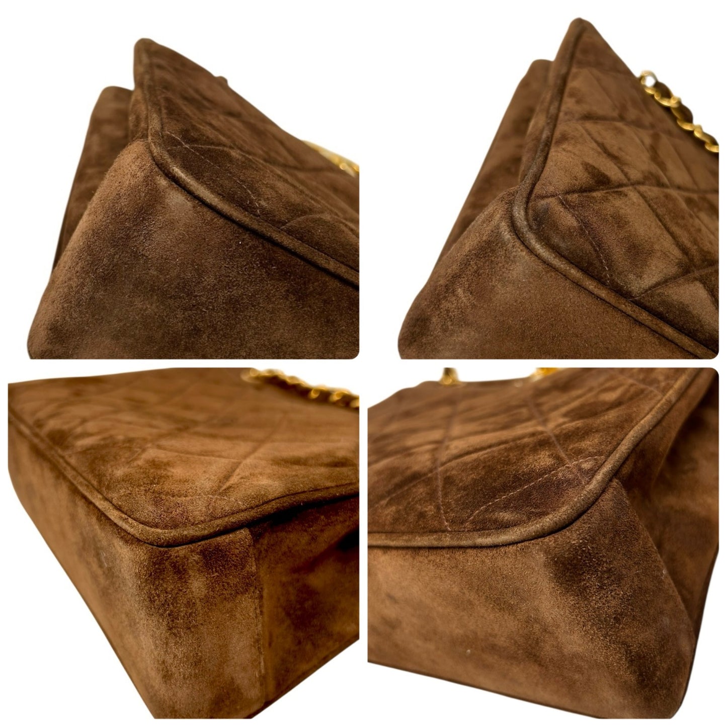 CHANEL Vintage CC Logo Matelasse Chain Shoulder Bag Turnlock Brown Gold Suede
