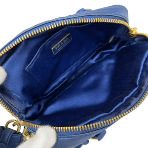 PRADA Vintage Logo Micro Bag Shoulder Bag 2way Padlock Zip Blue Gold Satin