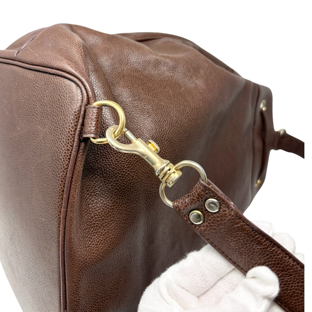 CHANEL Vintage CC Logo Drawstring Backpack Bag Brown Gold Leather 902312