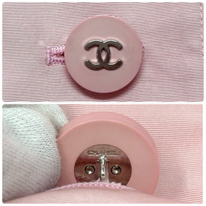 CHANEL Vintage 96P CC Logo Trench Coat Jacket #38 Pink Silver Silk Button