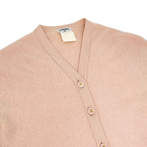 CHANEL Vintage CC Mark Button Cardigan Sweater Top Light Pink Cashmere Rank AB