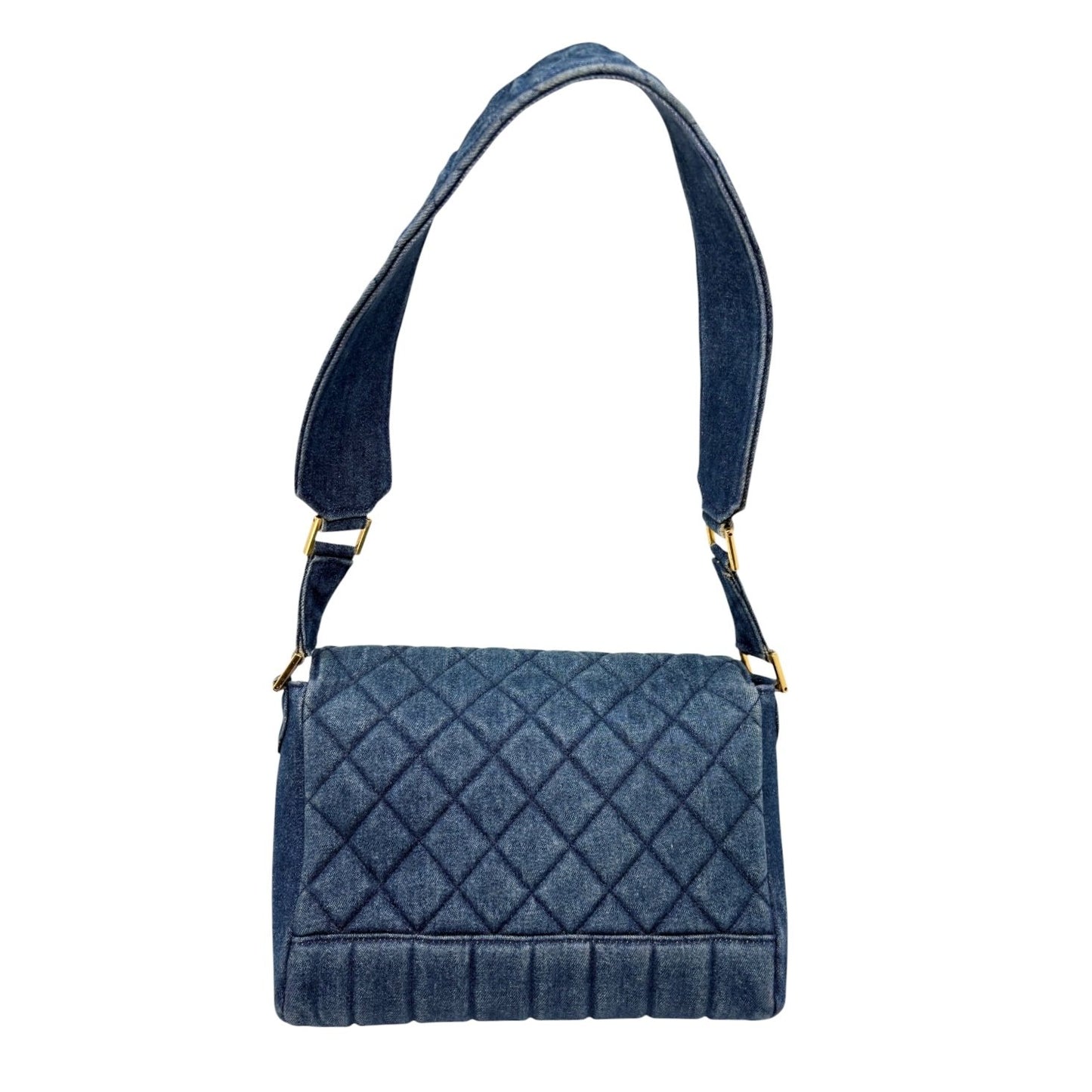 CHANEL Vintage CC Logo Quilted Denim Flap Shoulder Bag Blue Gold 901873