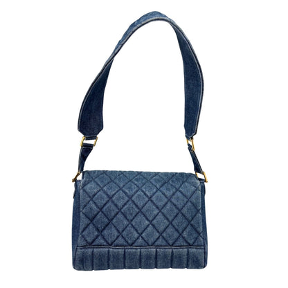 CHANEL Vintage CC Logo Quilted Denim Flap Shoulder Bag Blue Gold 901873