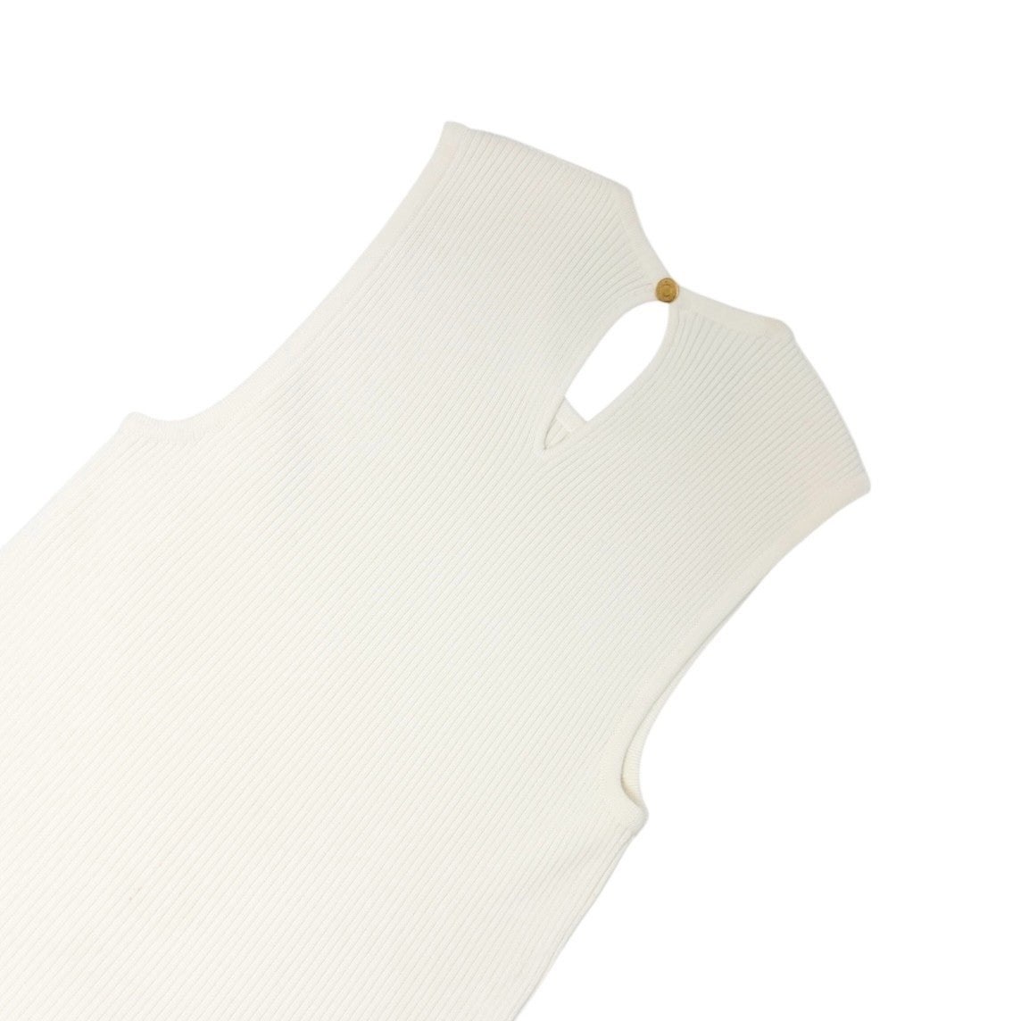 HERMES Vintage Logo Clou de Selle Button Rib Knit Tank Top #L White Gold Viscose
