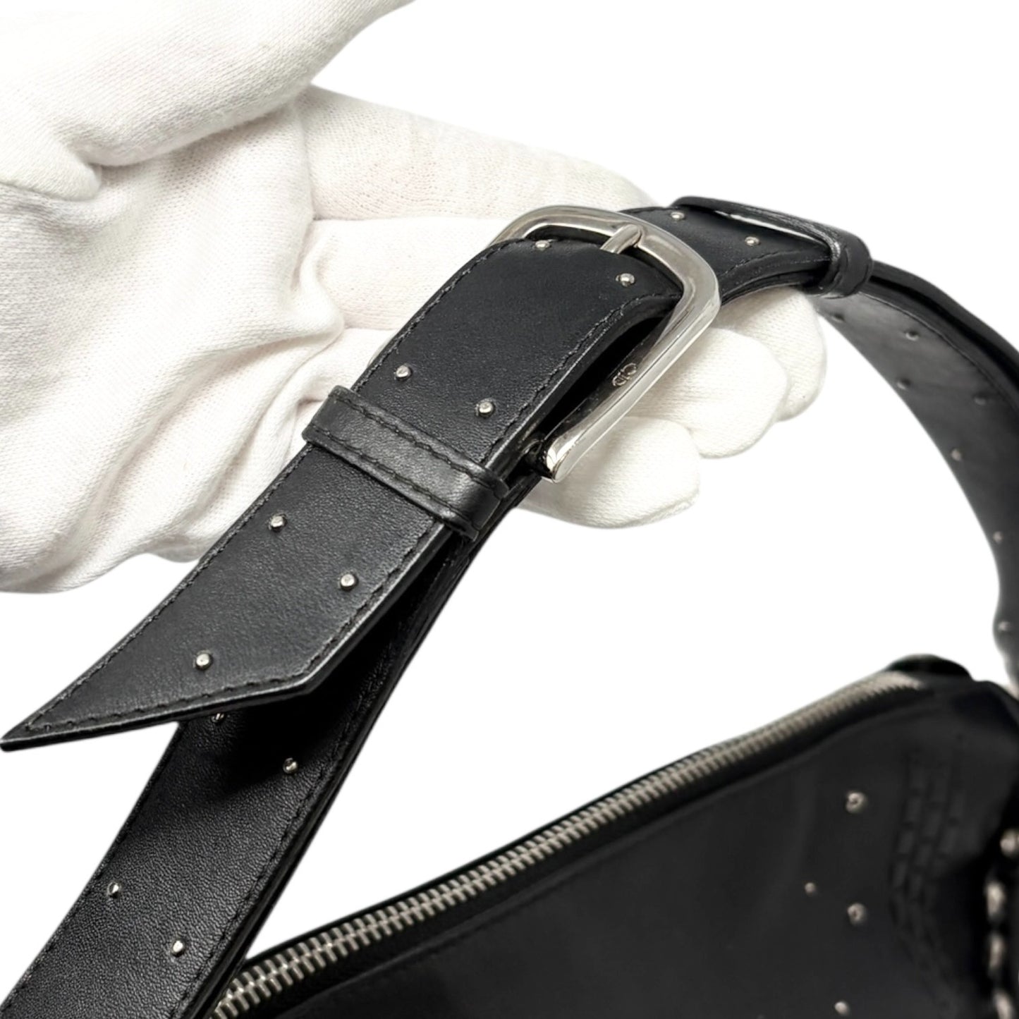 Christian Dior Vintage Peace and Love Leather Hobo Bag Black Silver Studs