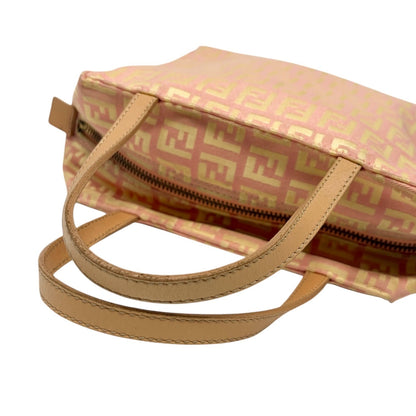 FENDI Vintage FF Logo Zucchino Mini Handbag Pink Yellow Canvas 902482