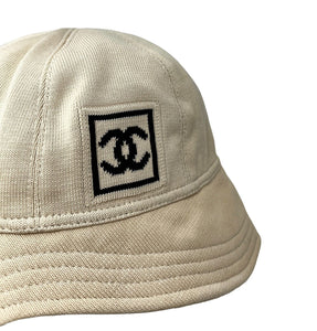 CHANEL Sport Vintage 03A CC Logo Bucket Hat #M Beige Black Cotton Rank AB