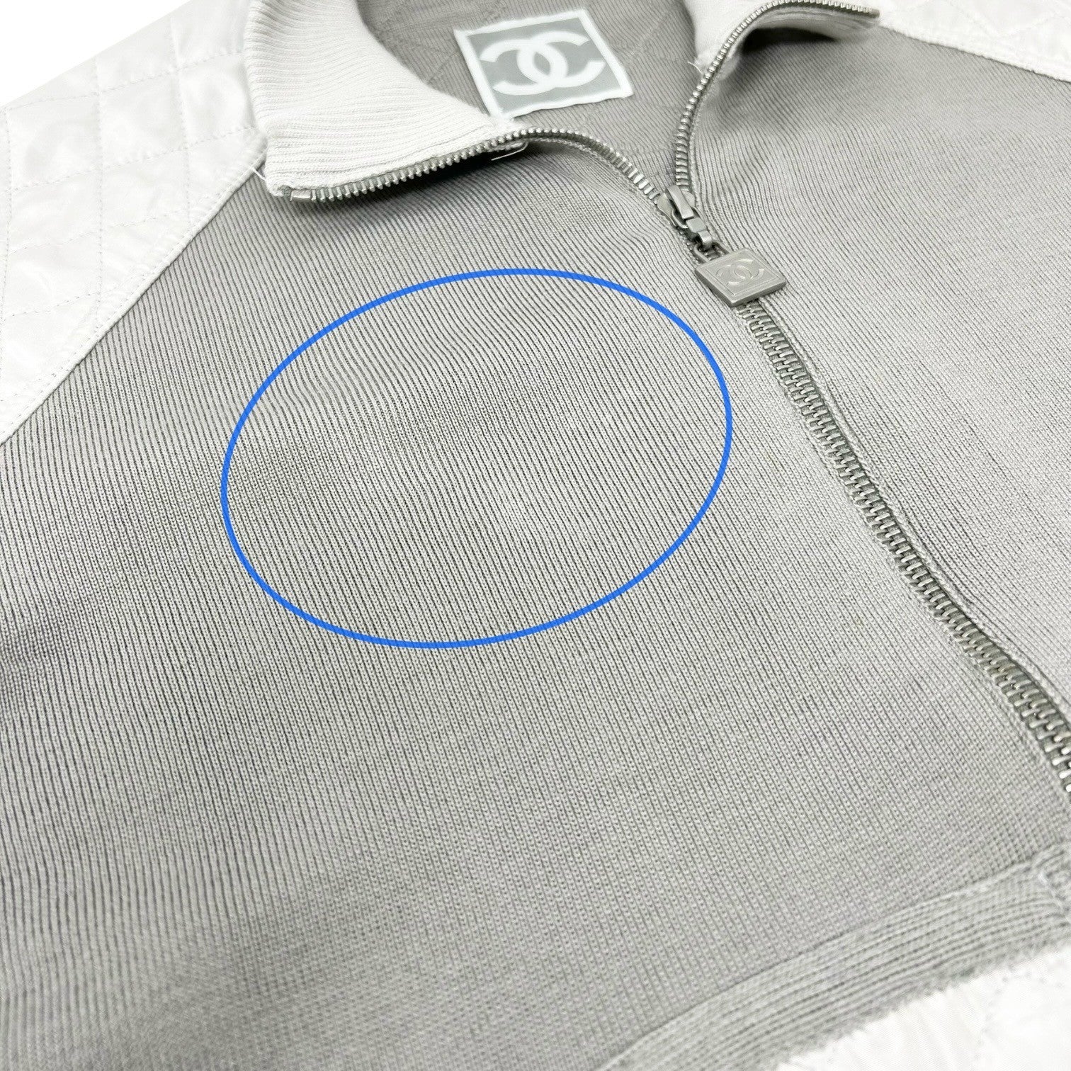 CHANEL Sport Vintage 04P CC Logo Zipped Quilted Jacket Top #44 Gray Silver Wool
