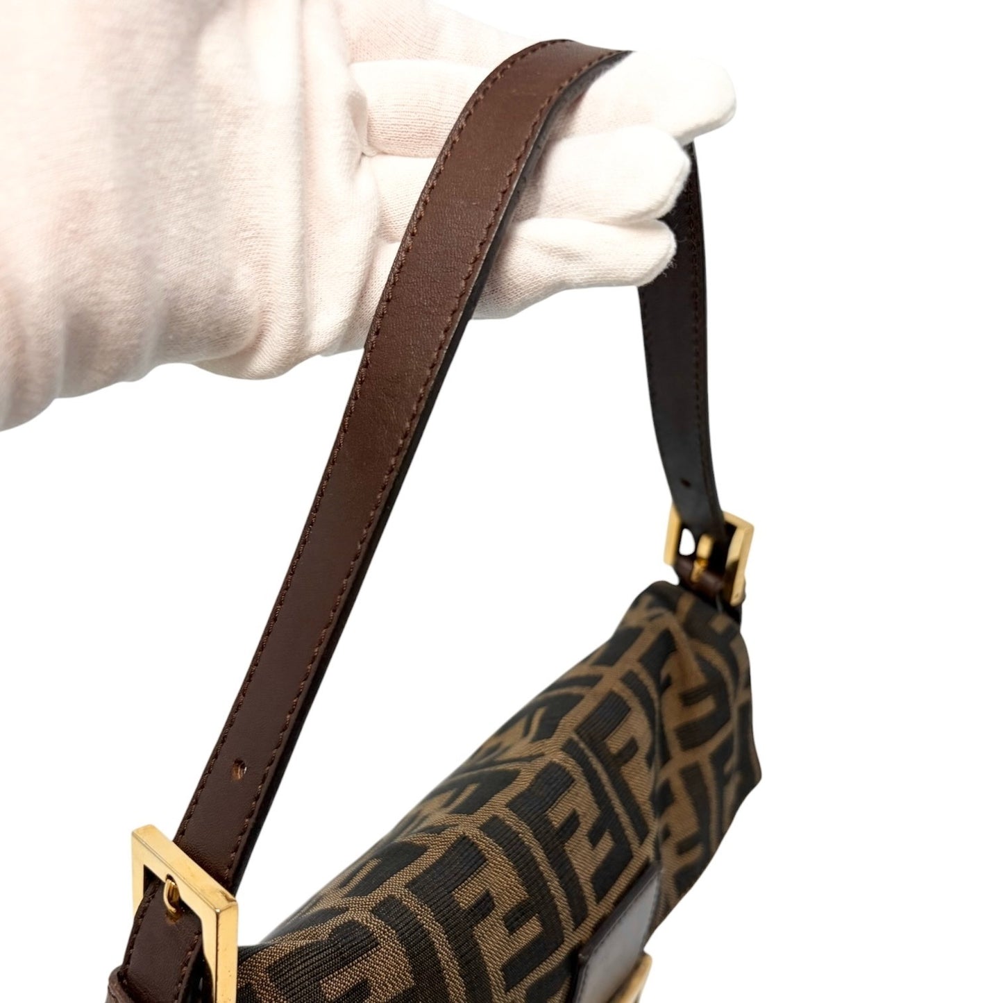 FENDI Vintage FF Logo Zucca Mamma Baguette Canvas Shoulder Bag Brown 901836