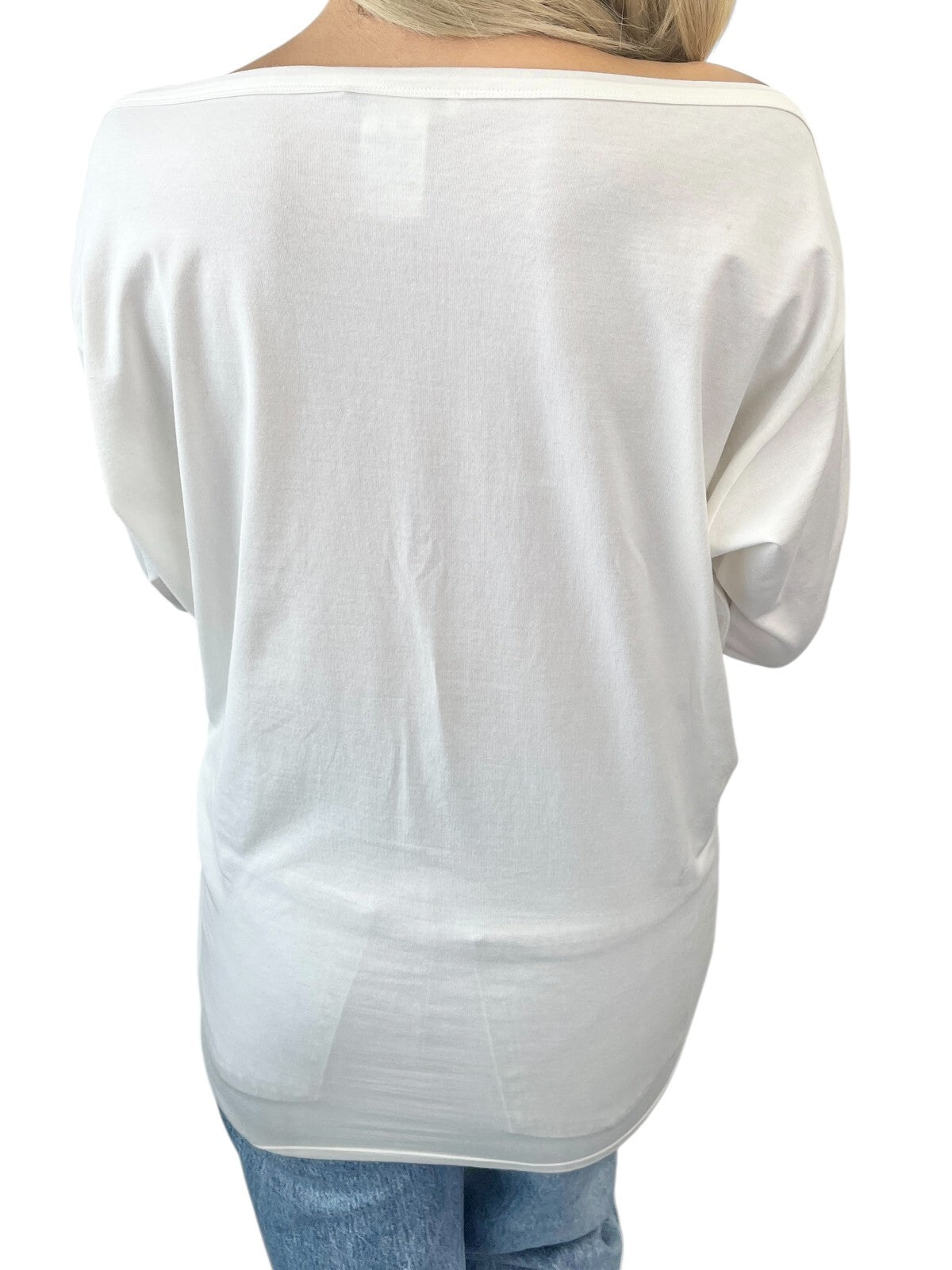 CELINE Vintage Big Macadam Logo Off-shoulder Top #M Spandex White Long Sleeve