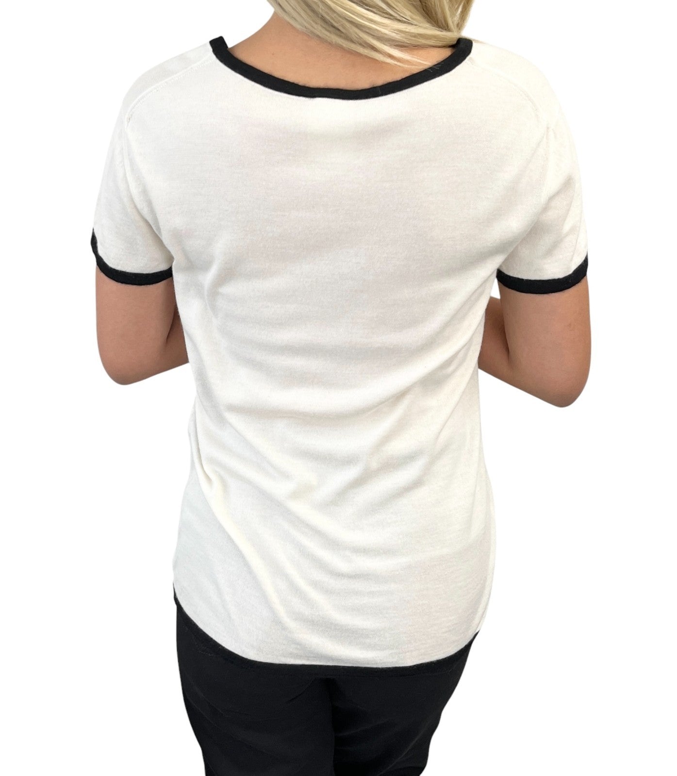 CHANEL Vintage 06C CC Logo Knit Pocket Top #38 Beige Black Cashmere 902578