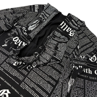 John Galliano Vintage Newspaper Print Hoodie Top Pants Set #XS Black 902549