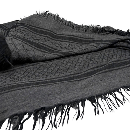 GUCCI Vintage GG Logo Monogram Fox Fur Shawl Scarf Wrap Gray Black Wool 902495