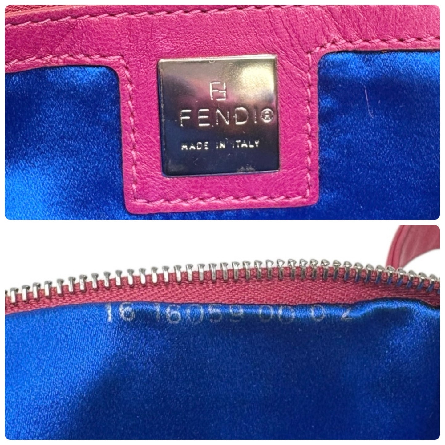 FENDI Vintage FF Logo Crochet Mamma Baguette Shoulder Bag Pink Multicolor Wool