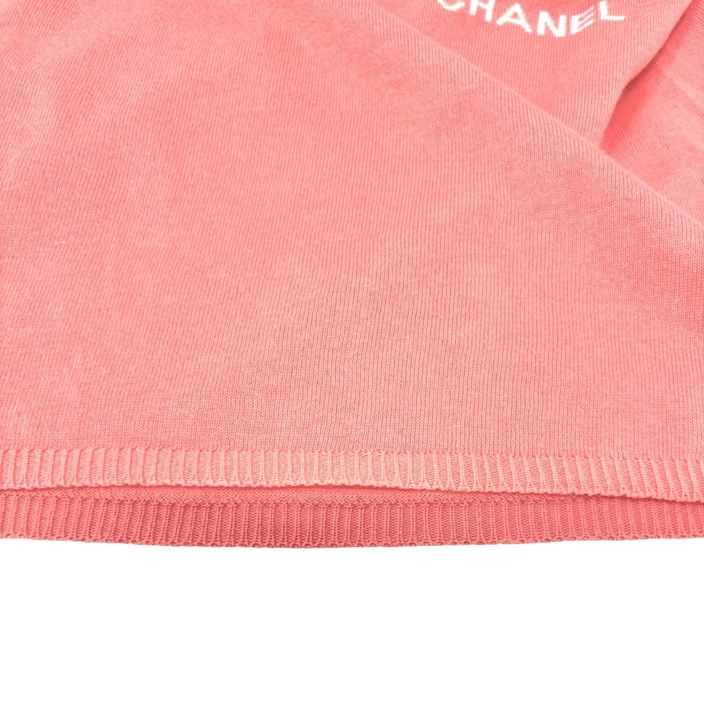 CHANEL Vintage 04P CC Logo Knit Top #38 Pink Orange Short Sleeve Round Neck
