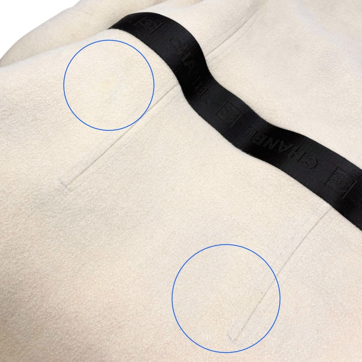 CHANEL Sport Vintage CC Mark Logo Open Front Jacket Belt Beige Black Wool