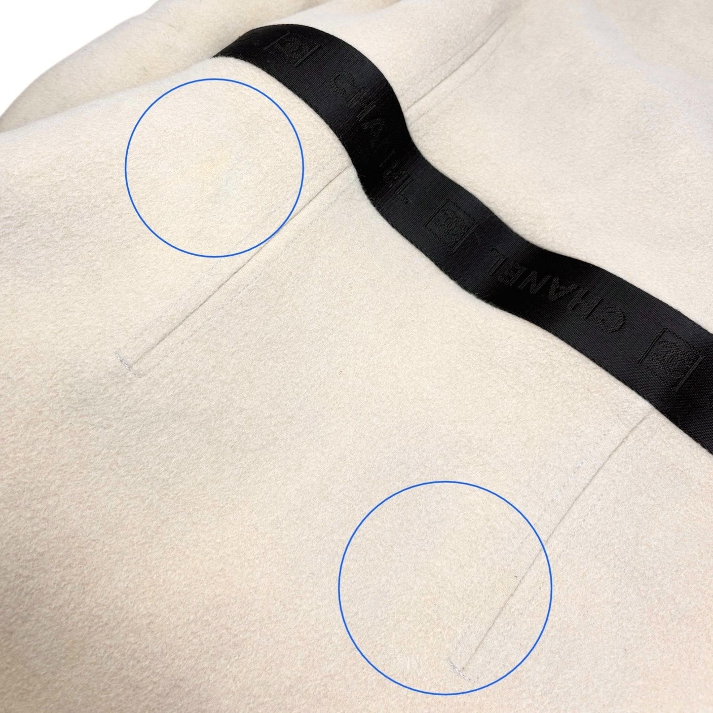 CHANEL Sport Vintage CC Mark Logo Open Front Jacket Belt Beige Black Wool