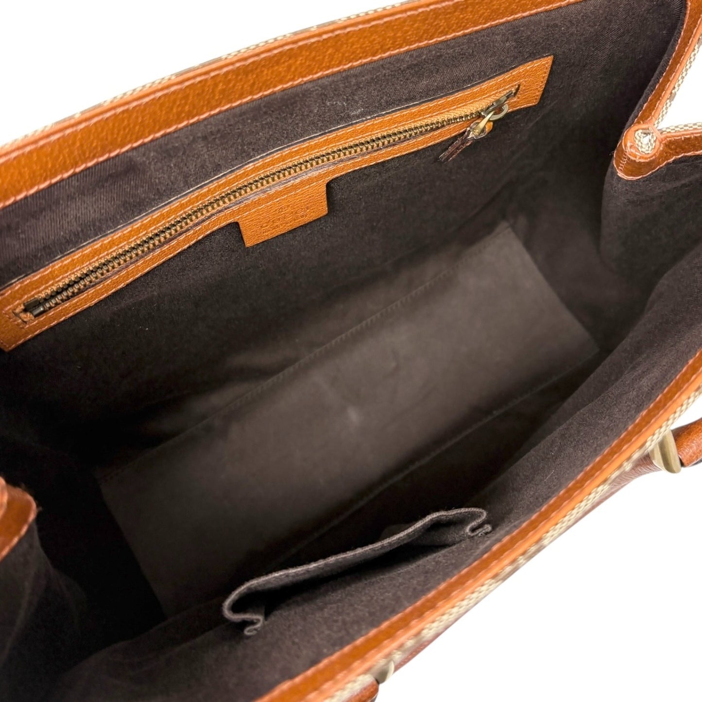 GUCCI Vintage GG Canvas Monogram Tote Bag Nailhead Orange Brown Studs Leather