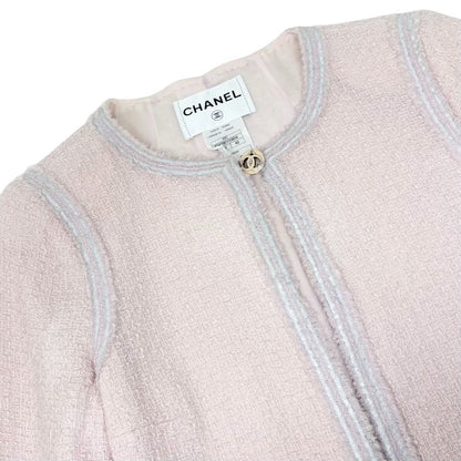 CHANEL Vintage 09C CC Heart Logo Button Tweed Jacket #40 Pink Wool 902900