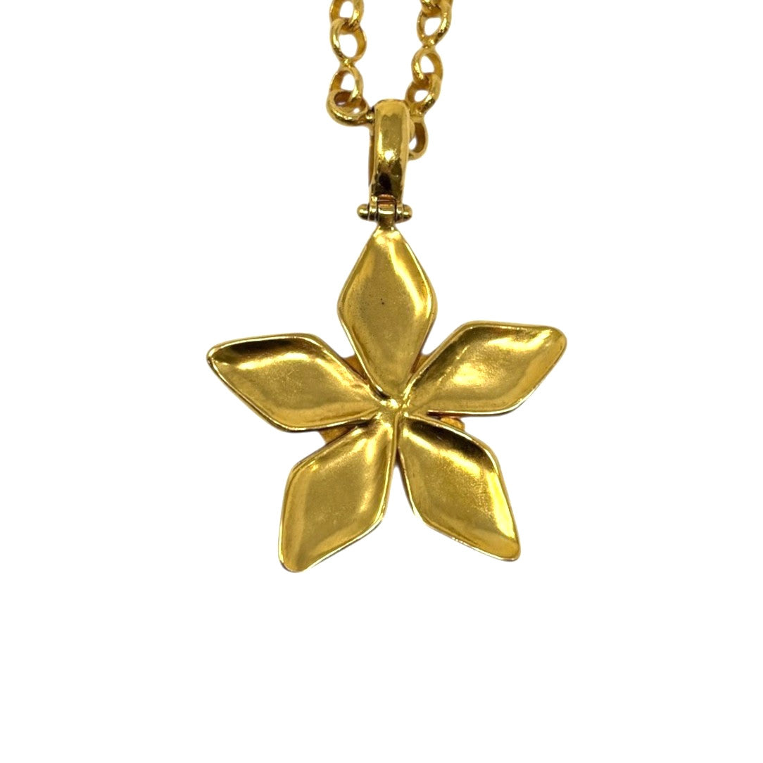 CHANEL Vintage 96P CC Metal Gold Star Floral Pendant Necklace Accessory Chain