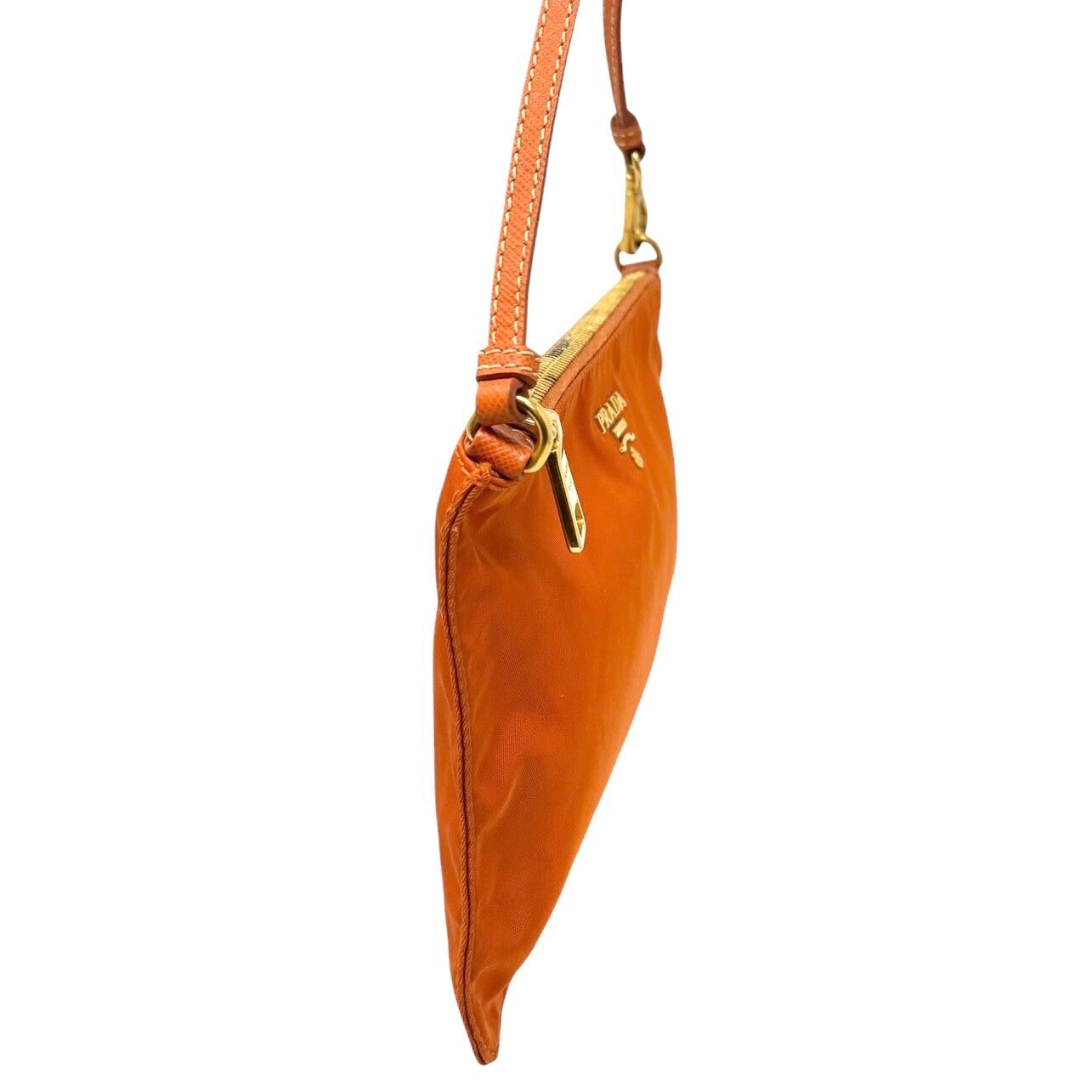 PRADA Vintage Logo Mini Shoulder Bag Pochette Pouch Orange Nylon Zip Leather