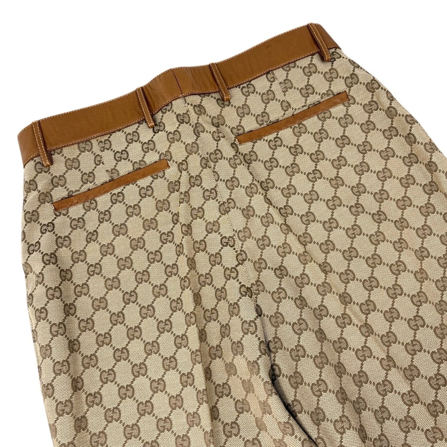 GUCCI Vintage GG Logo Jacquard Canvas Belted Tapered Cropped Pants #38 Beige