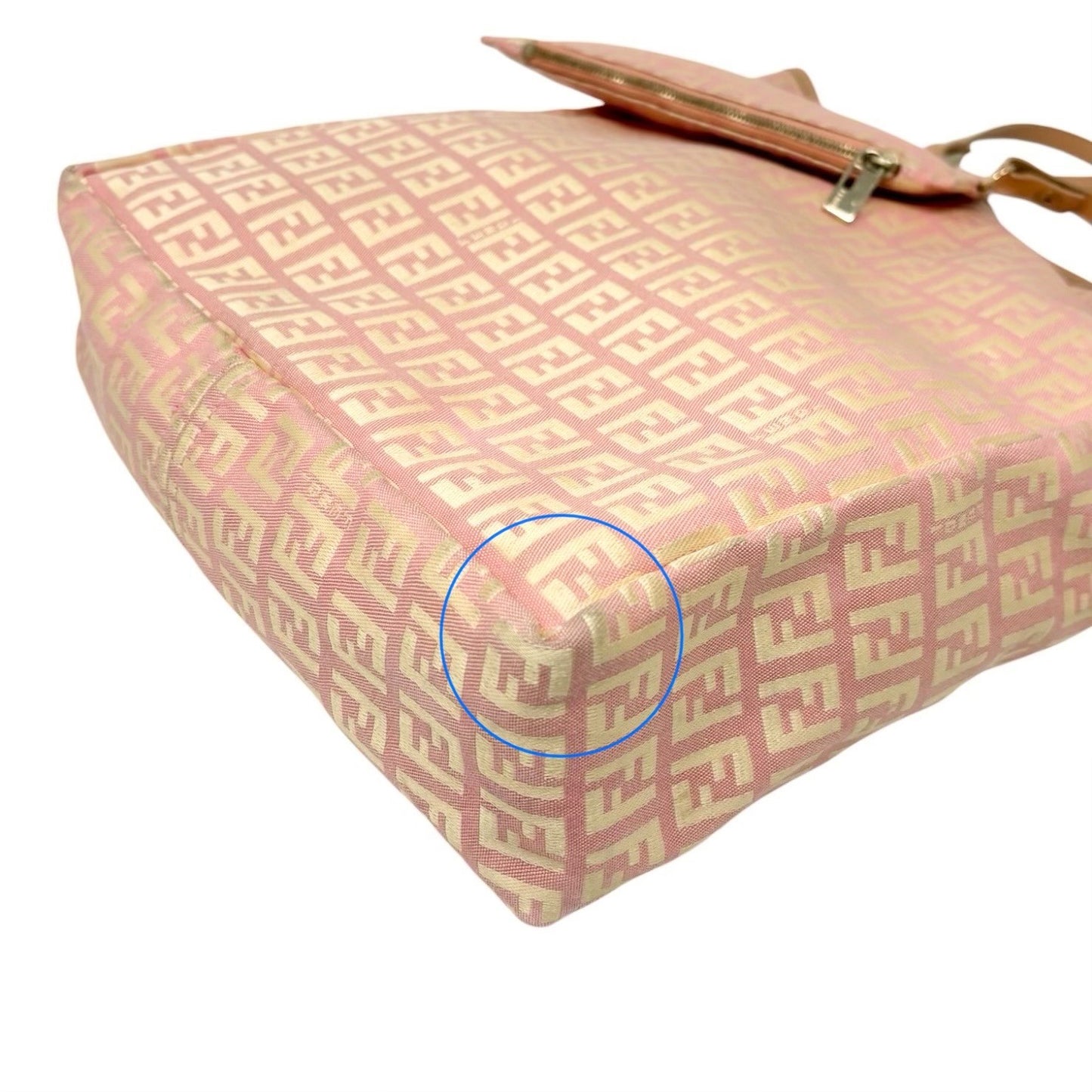FENDI Vintage FF Logo Zucchino Tote Bag Pink Beige Canvas w/Pouch 901878