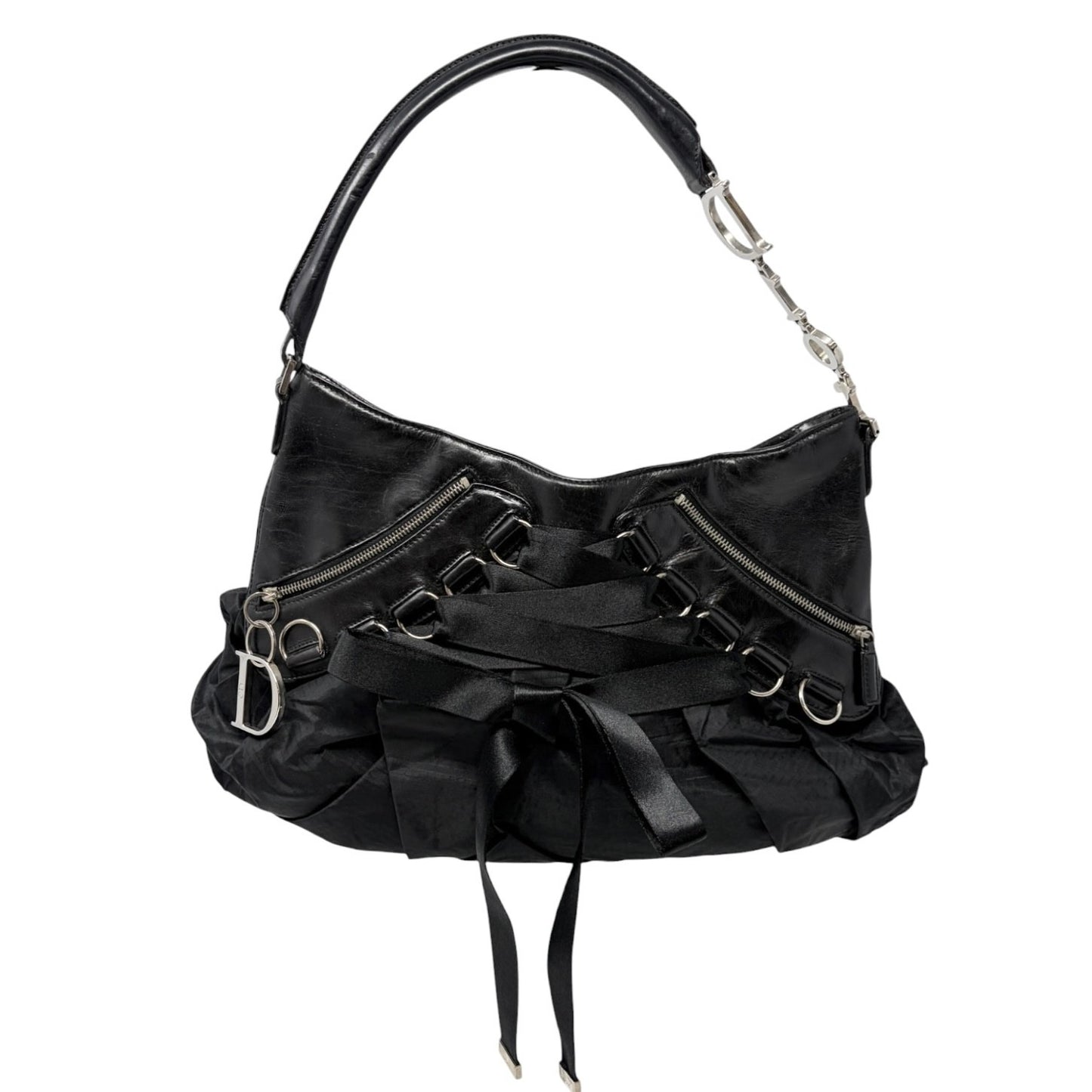 Christian Dior Vintage 2004 Ballet Corset Bag Black Nylon Leather 902095