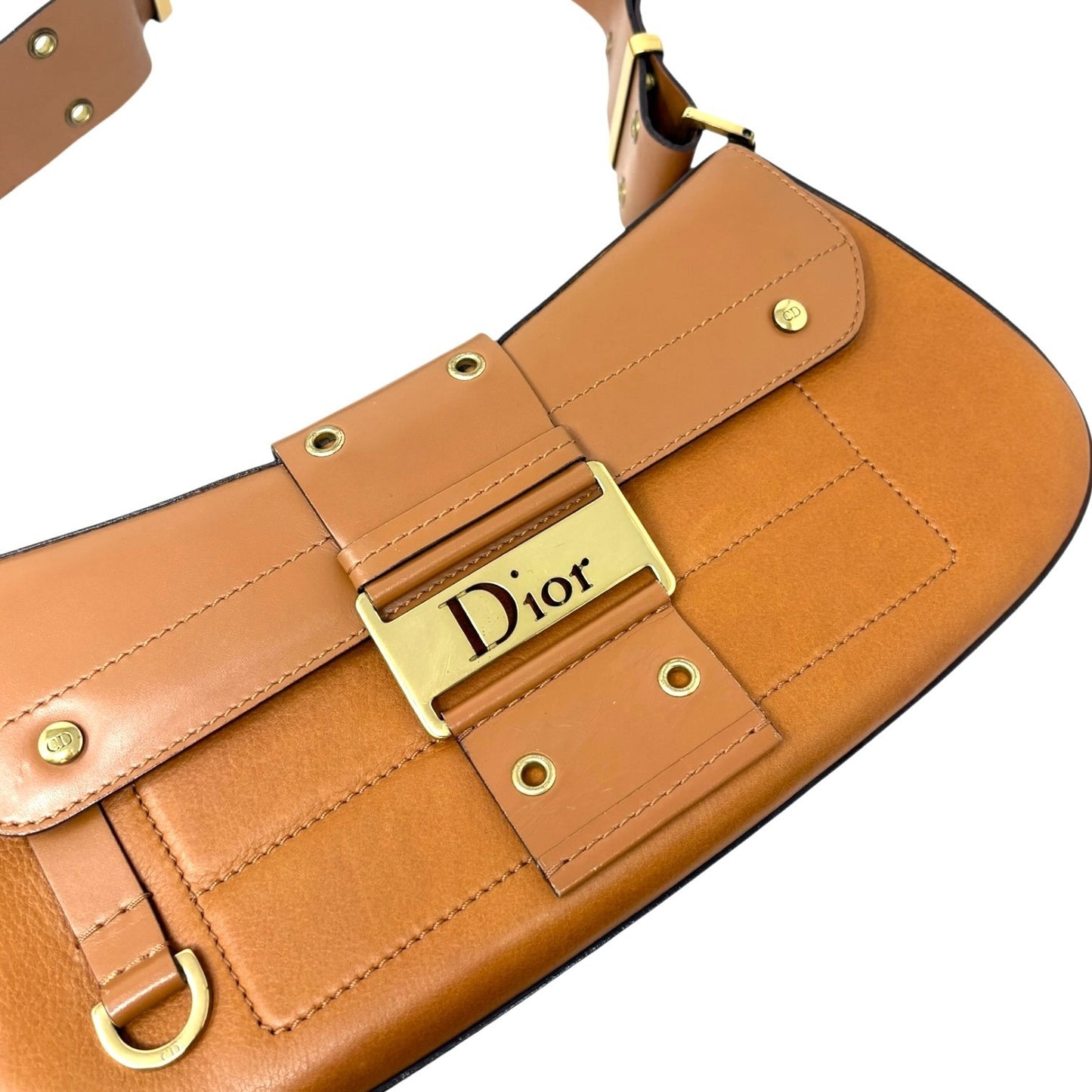 Christian Dior Vintage 2002 Street Chic Columbus Leather Shoulder Bag Brown