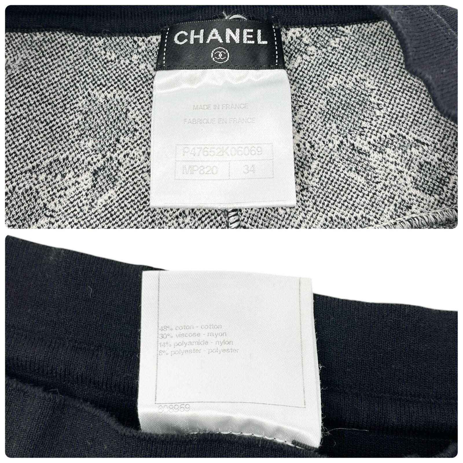 CHANEL Vintage P47652 CC Logo Short Pants #34 Shorts Black White Cotton Rayon
