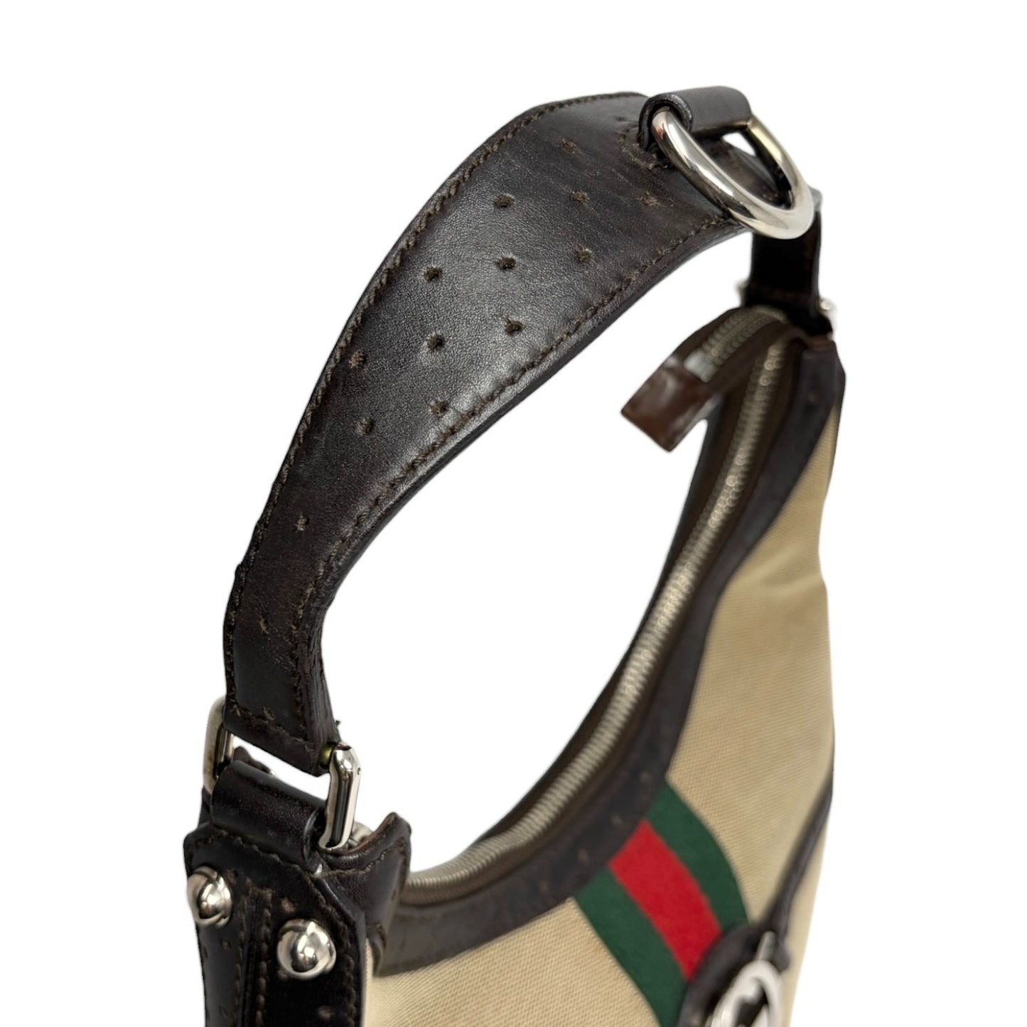 GUCCI Vintage Web Stripe Interlocking GG Logo Canvas Hobo Bag Beige 902206