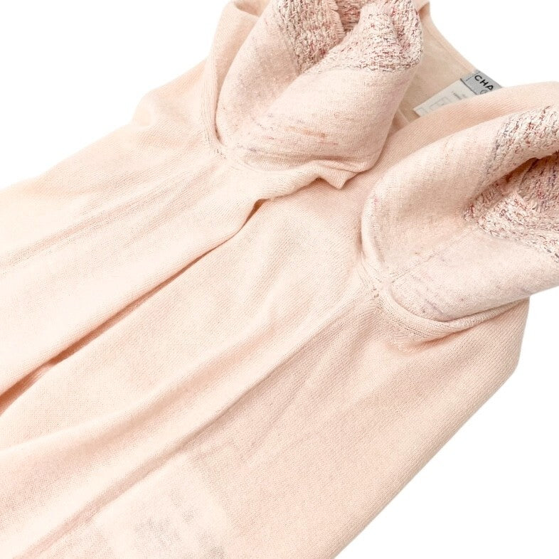 CHANEL Vintage 05C CC Mark Logo Knit T-shirt Top #36 Pink Cashmere Tweed RankAB