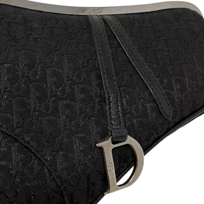 Christian Dior Vintage 2003 Trotter Monogram Chain Mini Saddle Bag Black 902379