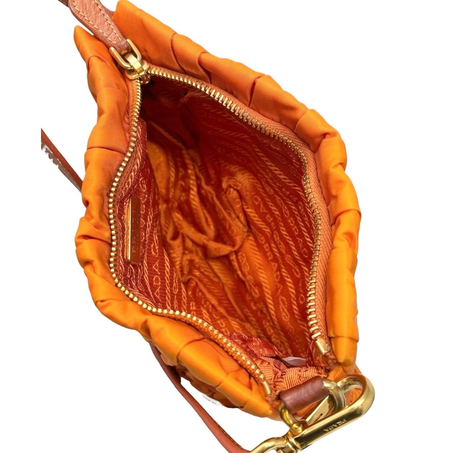 PRADA Vintage Logo Tessuto Gaufre Pochette Shoulder Nylon Bag Orange Gold