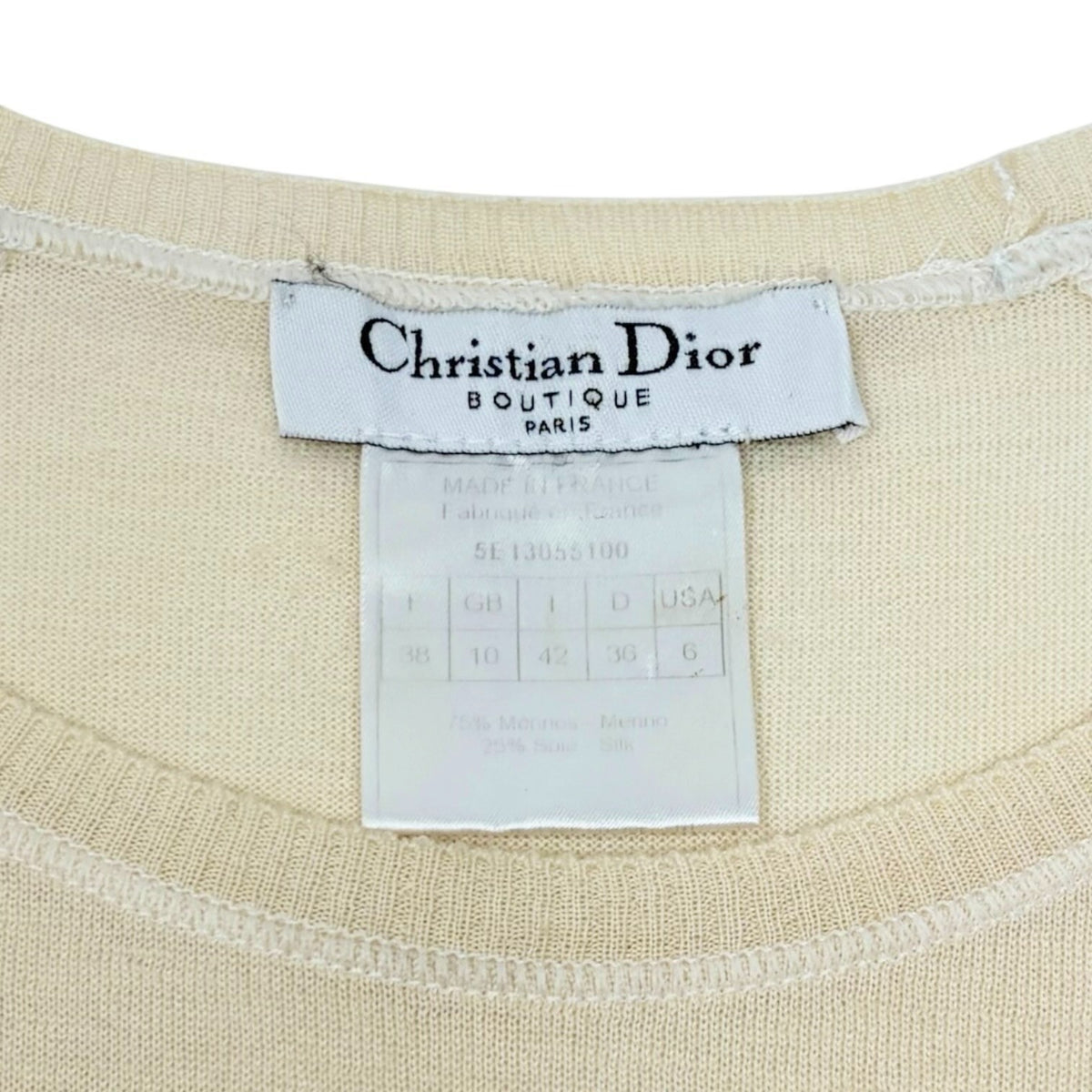 Christian Dior Vintage 2005 Knit T-shirt Top #38 Yellow Cream Wool 902813