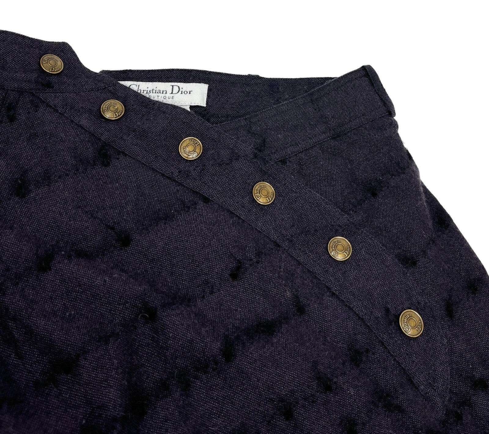 Christian Dior Vintage Logo Asymmetry Skirt #36 Snap Purple Black Wool Rank AB