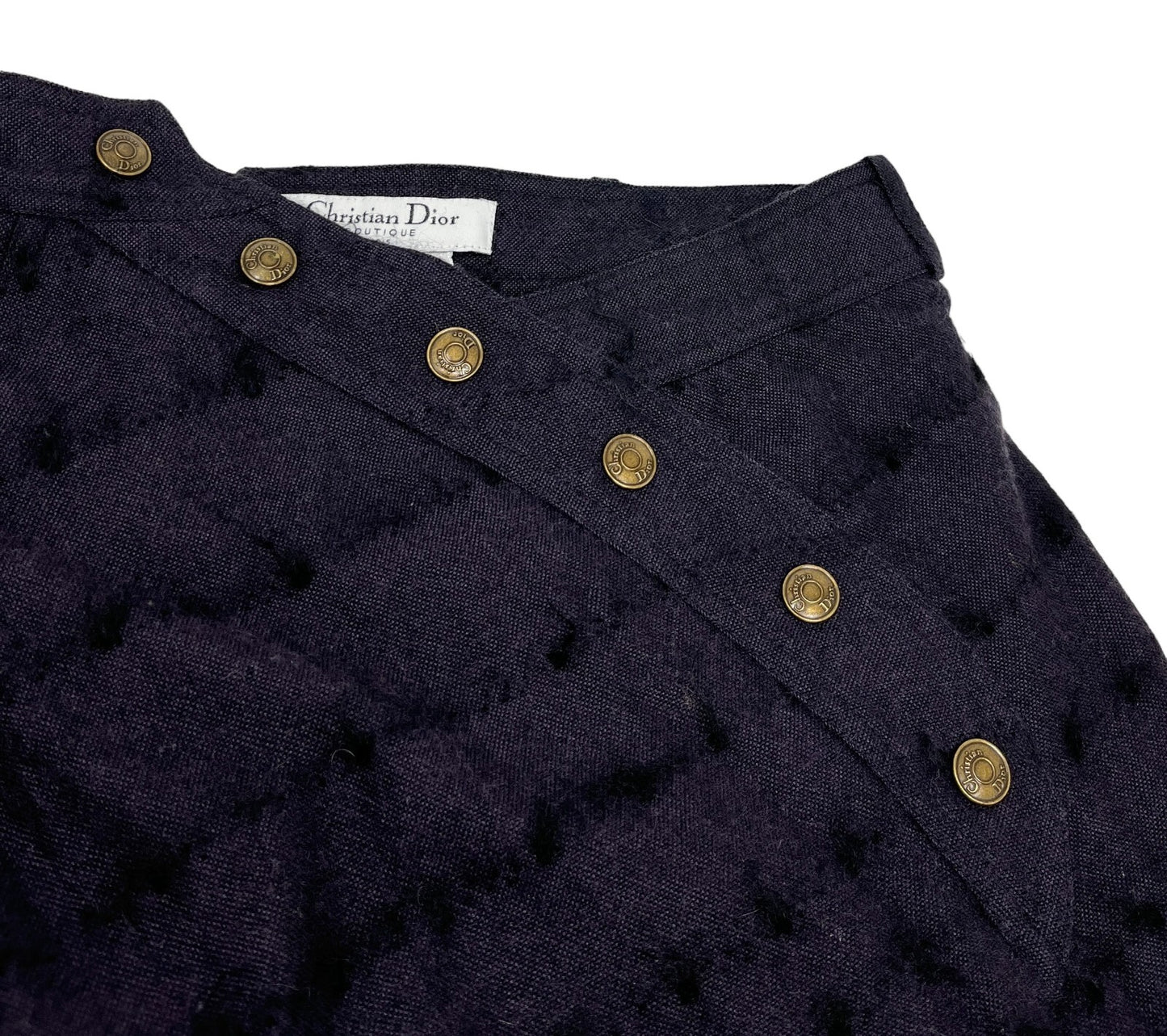 Christian Dior Vintage Logo Asymmetry Skirt #36 Snap Purple Black Wool Rank AB
