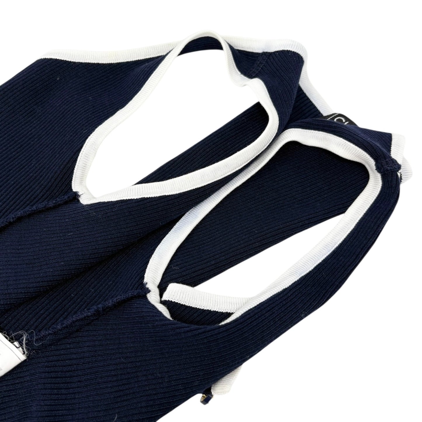 CHANEL Vintage 95P CC Button Ribbed Knit Cropped Tank Top #34 Dark Blue