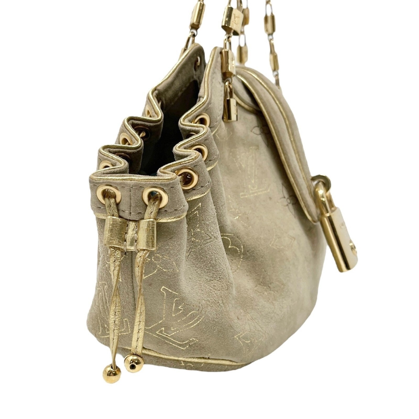 LOUIS VUITTON Vintage LV Monogram Extraordinary Theda Mini Bag Beige Gold Suede