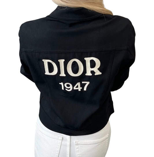 Christian Dior Vintage 1947 Back Logo Stretch Cropped Jacket Black 902550